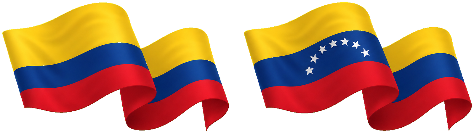 Banderas ondeando de Colombia y Venezuela